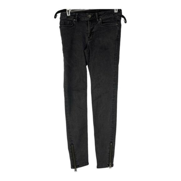Allsaints Womens Skinny Fit Charcoal Gray Denim Jeans W26 With Ankle Zippers - Picture 1 of 8
